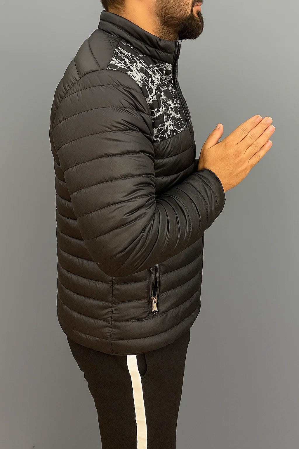 Black Full Sleeves Puffer Jacket - Modern Style