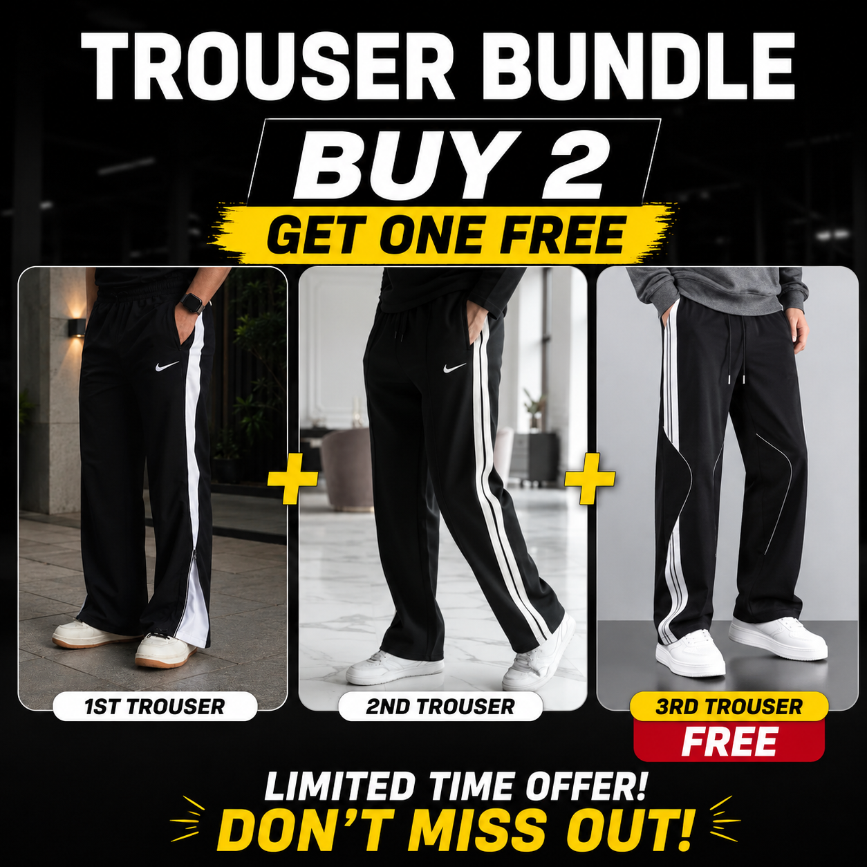 Nk-Loose fit Premium Imported Fabric Trouser- Bundle pack (Buy 2 get 1 Free)