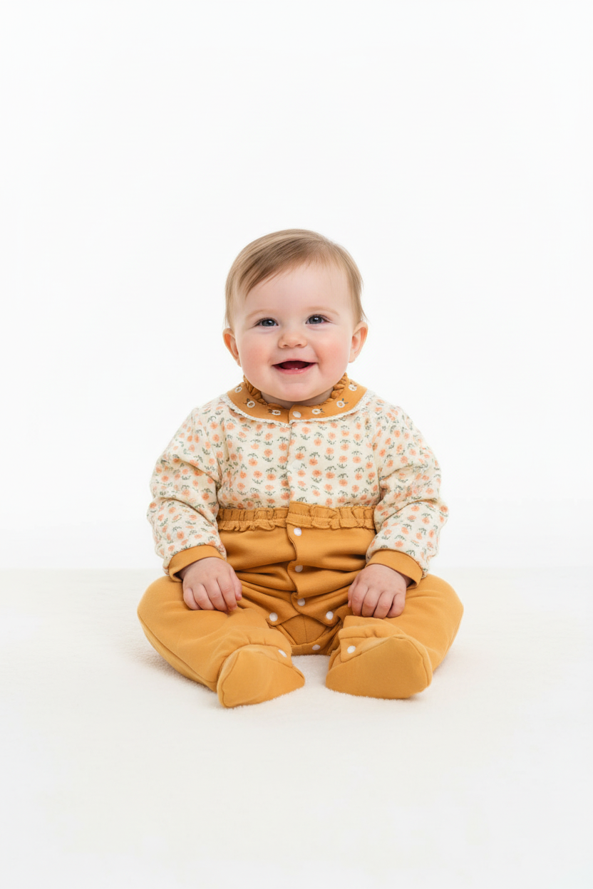 Kids Winter Romper - Orange and Off-White Jumpsuit