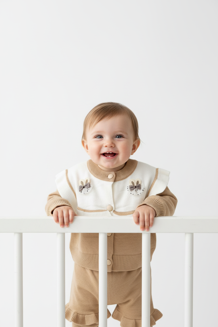 Kids Tan Set with Bunny Appliqués