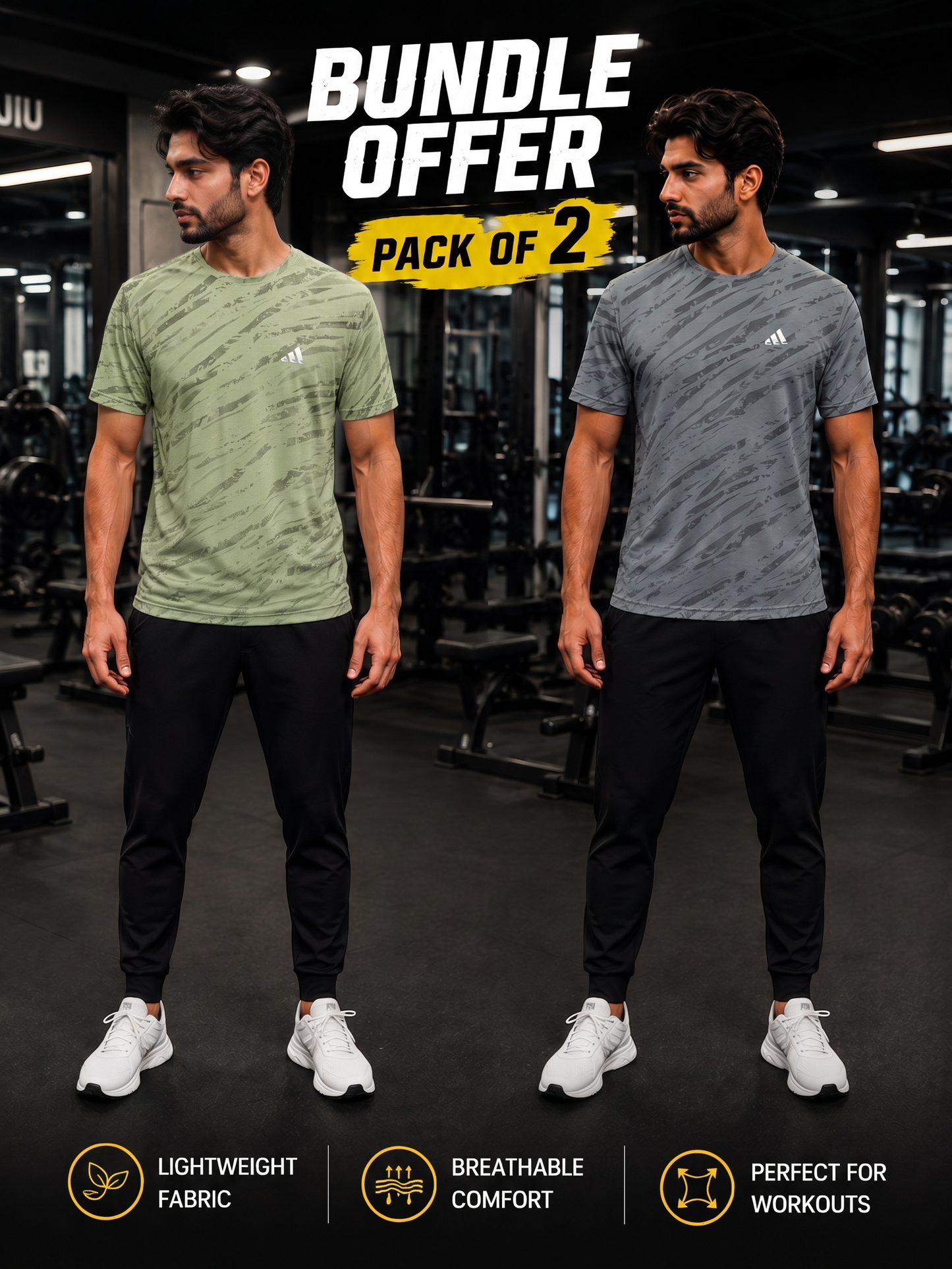 Ugur Premium Halfsleeve Checkered Pattern Round Neck T-Shirt -Pack of 2