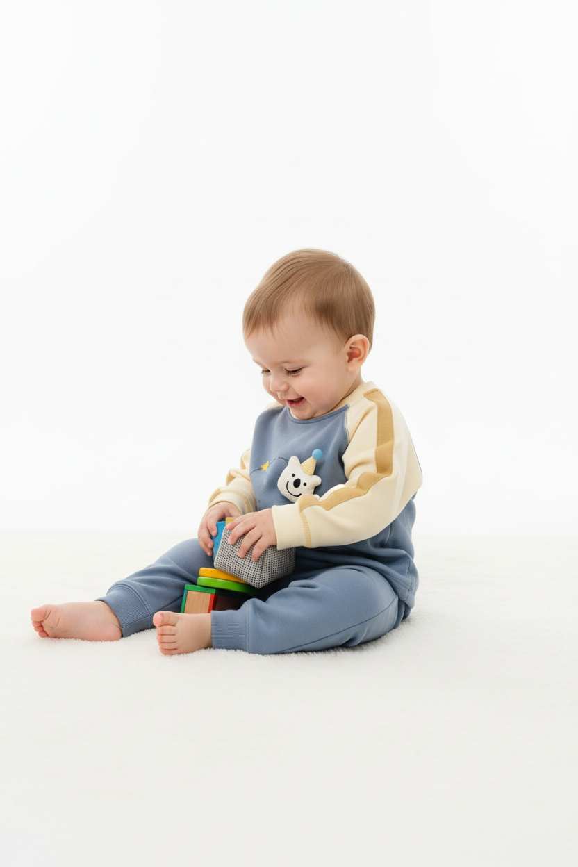 Kids Winter Romper - Blue & Beige Hooded Jumpsuit blue