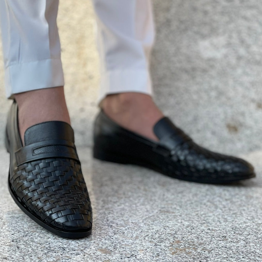 Ugur Hand Made Front Weave Shoes Black
