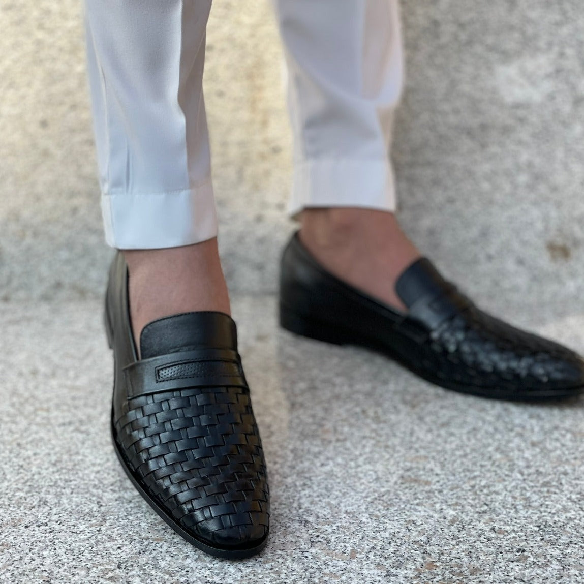 Ugur Hand Made Front Weave Shoes Black
