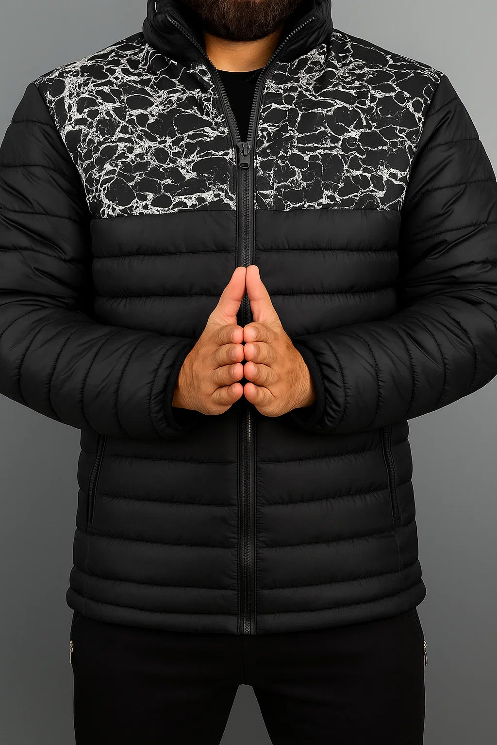Black Full Sleeves Puffer Jacket - Modern Style