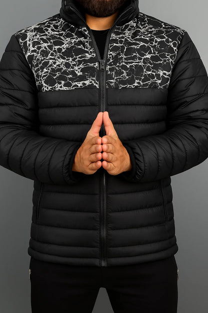 Black Full Sleeves Puffer Jacket - Modern Style