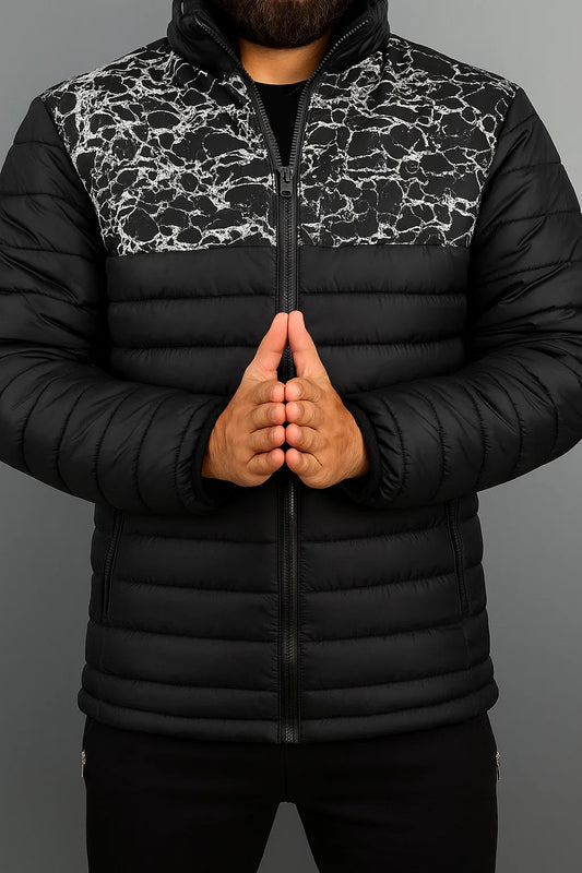 Black Full Sleeves Puffer Jacket - Modern Style