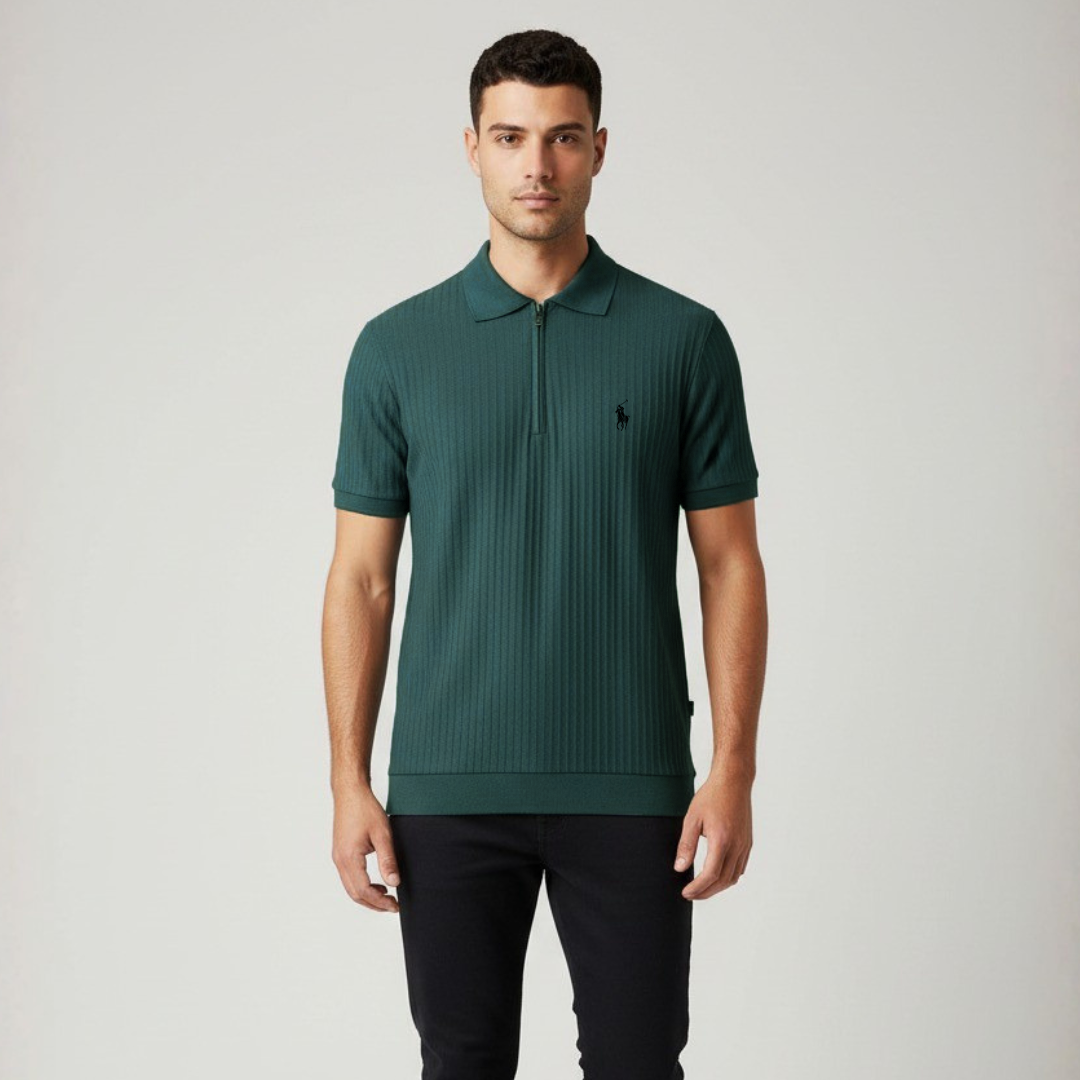 Men's Premium Ribbed Style Zip collar Polo T-Shirt