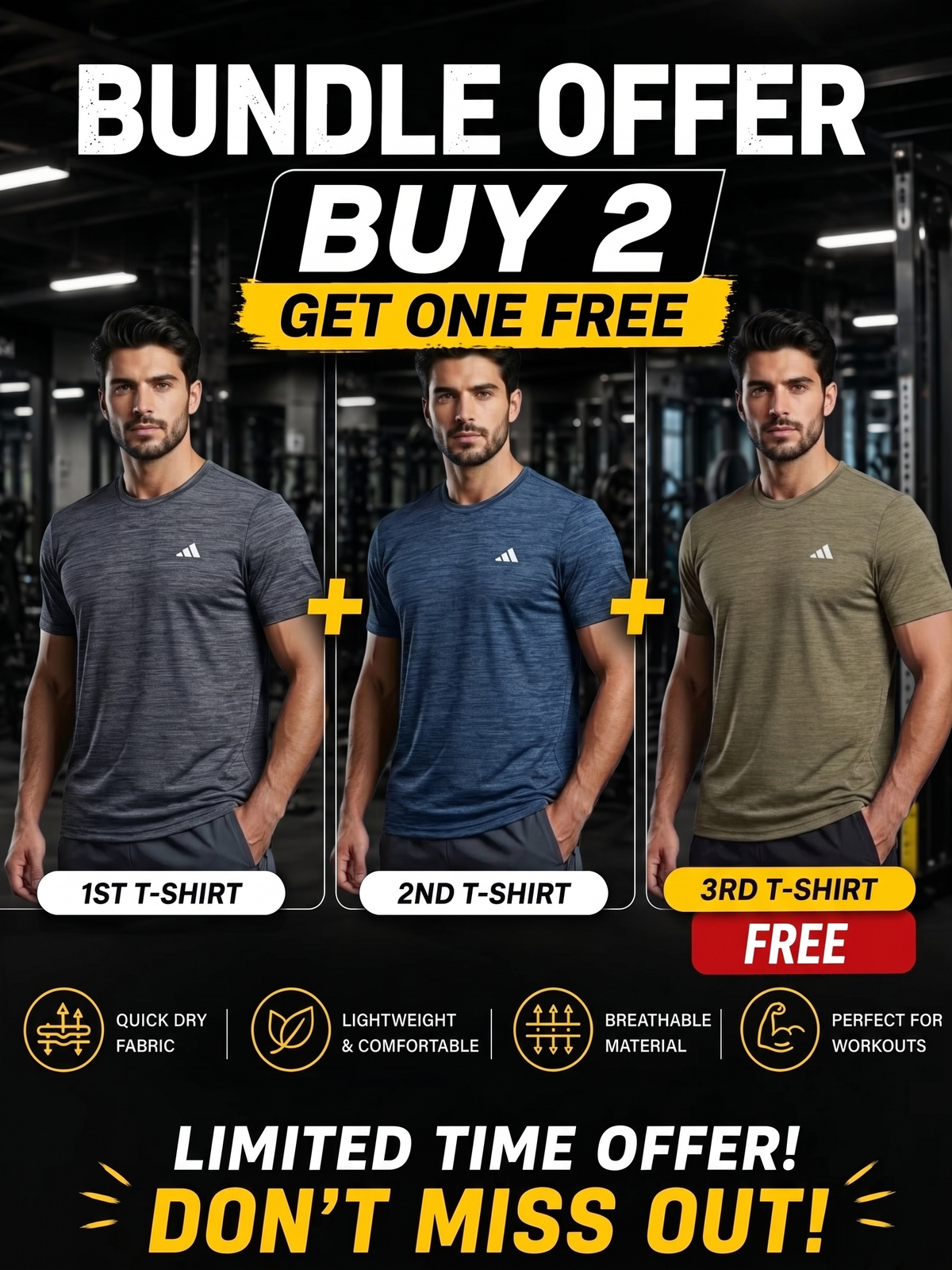 Men's Premium Fabric T-Shirt (Buy 2 Get 1 Free)
