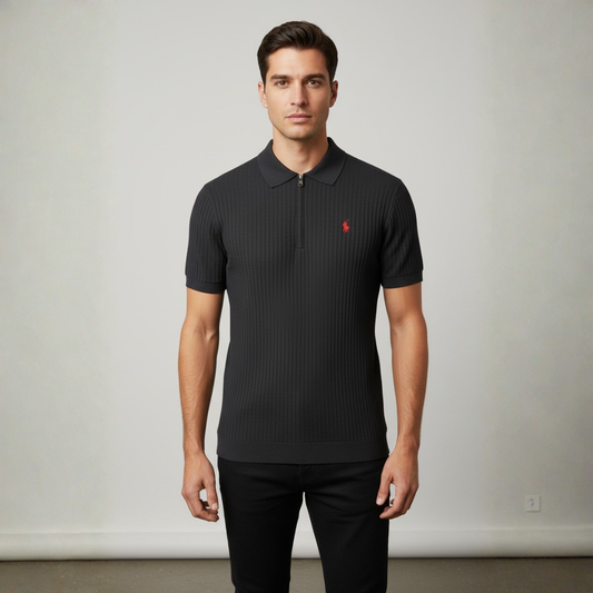 Men's Premium Ribbed Style Zip collar Polo T-Shirt