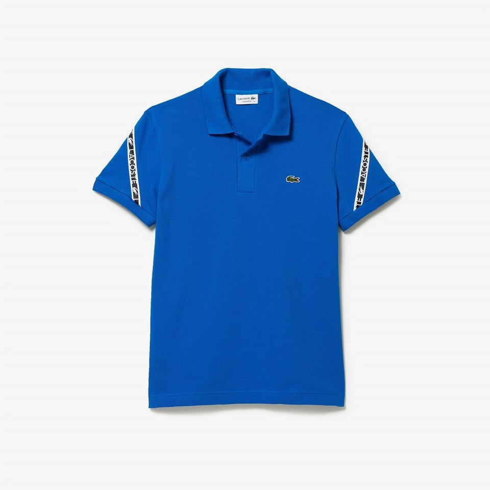 Blue Polo Shirt With Green  Embroidery