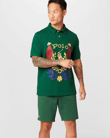 Green Polo Shirt With Heavy Embroidery