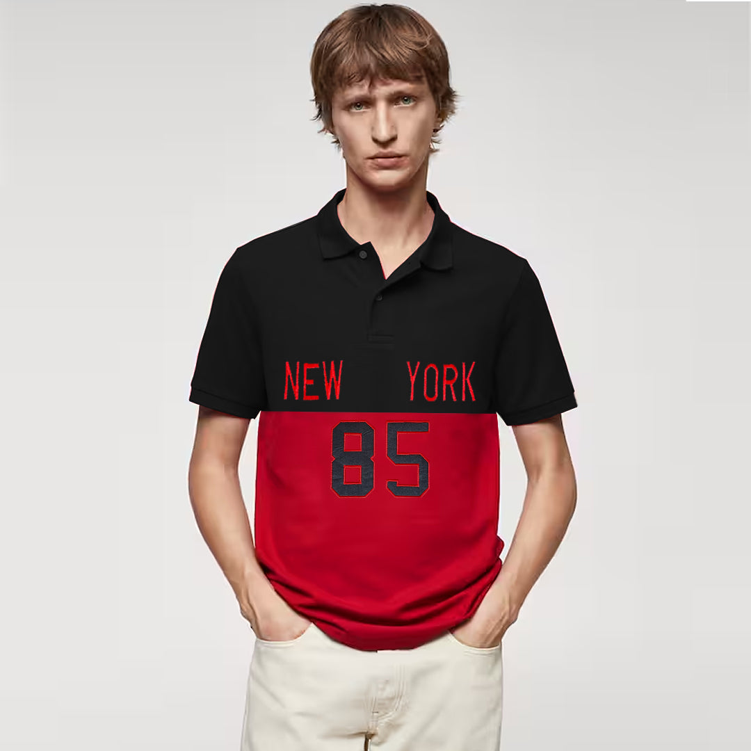 Red and black Polo Shirt With Heavy Embroidery