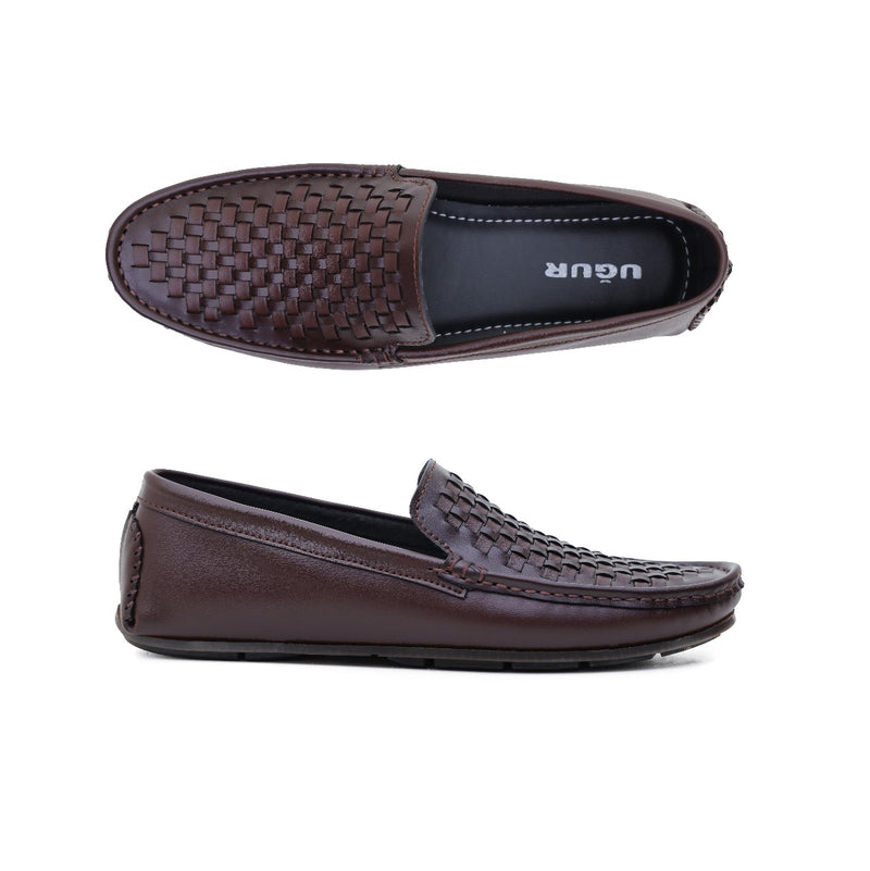 Ugur Hand Made Weaved Brown Loafers Shoes