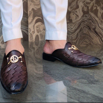 Ugur Hand Stitched  Backless Chappal Brown with batch