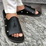 Ugur Hand Made Poxinio Tussled Black Chappal