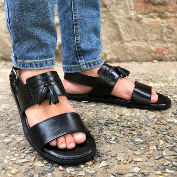 Ugur Hand Stitched Rexi Sandal With Tussle Black