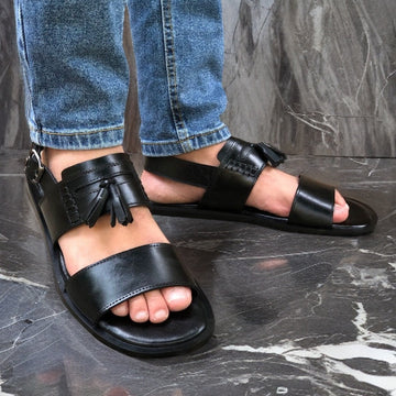 Ugur Hand Stitched Rexi Sandal With Tussle Black