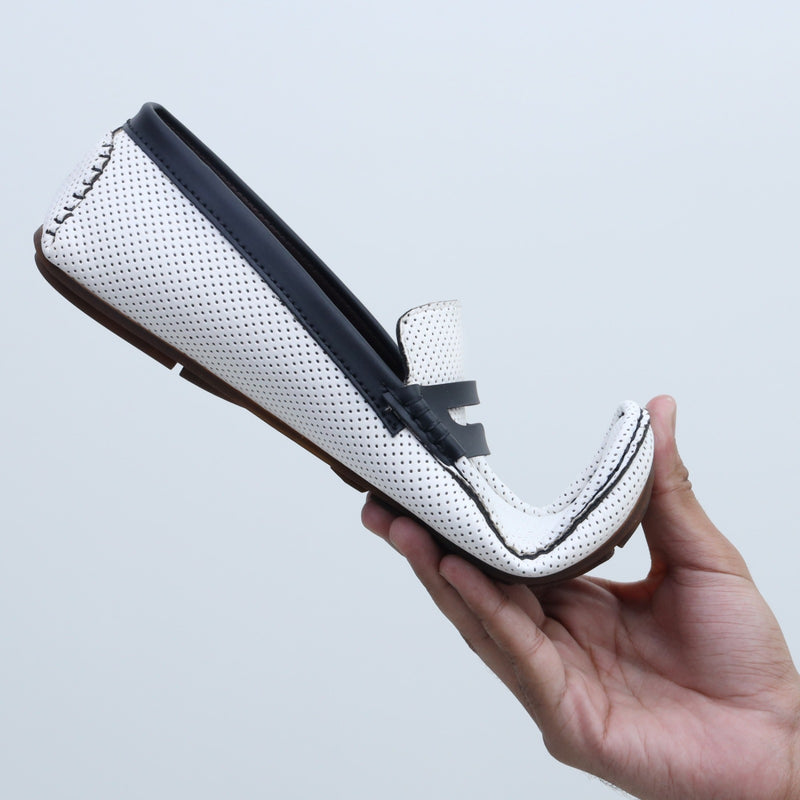 Ugur leather finish hand made tendio loafers white