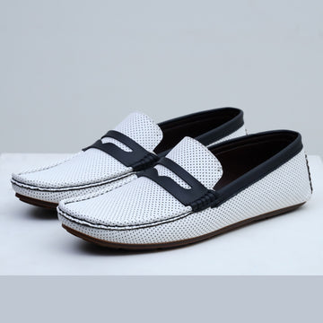 Ugur leather finish hand made tendio loafers white