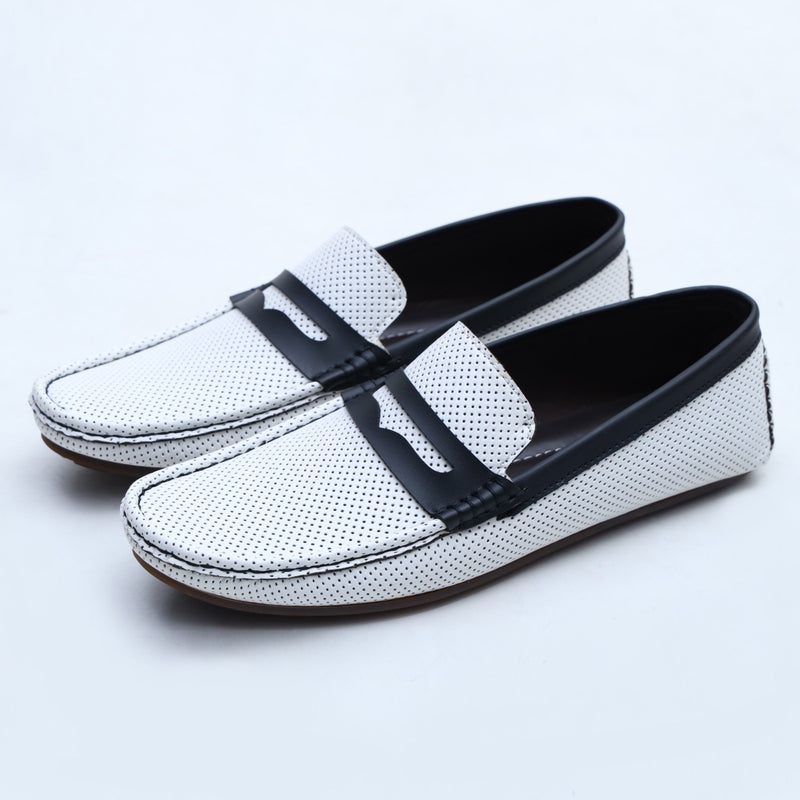 Ugur leather finish hand made tendio loafers white