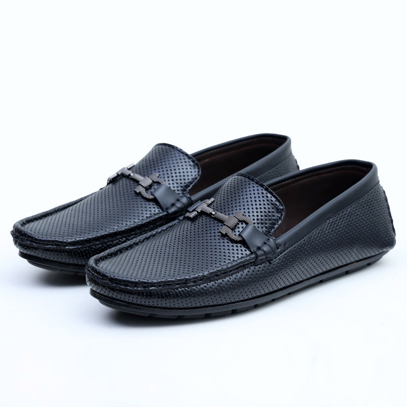 Ugur leather finish hand made dotted  loafers Black