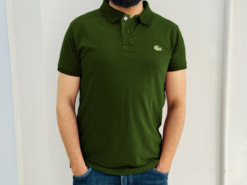 Plain Collar Design Lacoste T -Shirt-Green