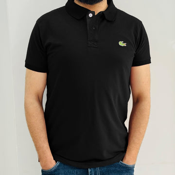 Plain Collar Design Lacoste T -Shirt-Black