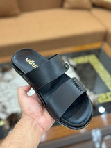 Ugur Hand Made stride Leather Black Chappal