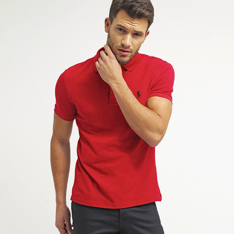 Plain Collar Design Polo T -Shirt-RED