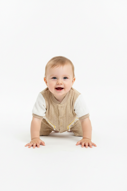 Kids Winter Romper - Beige and White Jumpsuit