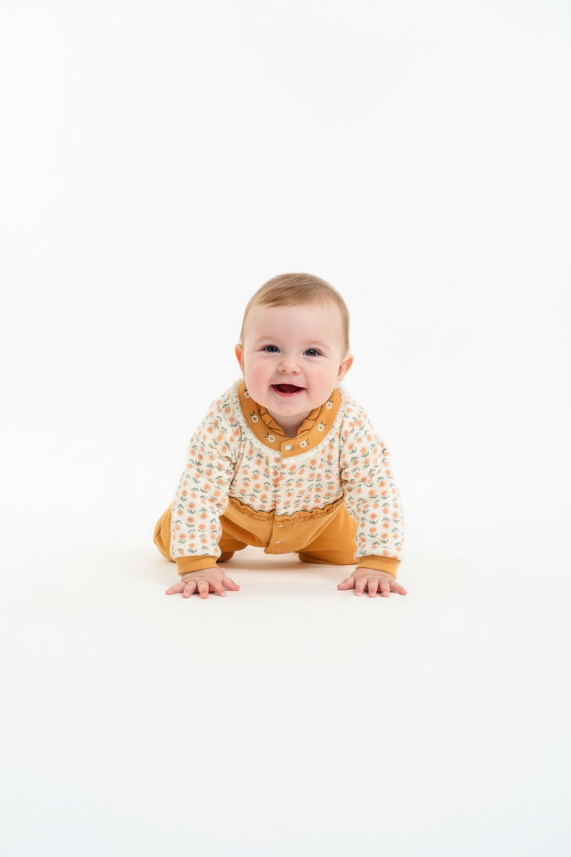 Kids Winter Romper - Orange and Off-White Jumpsuit