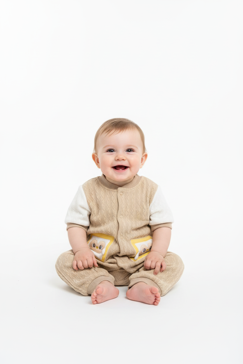 Kids Winter Romper - Beige and White Jumpsuit