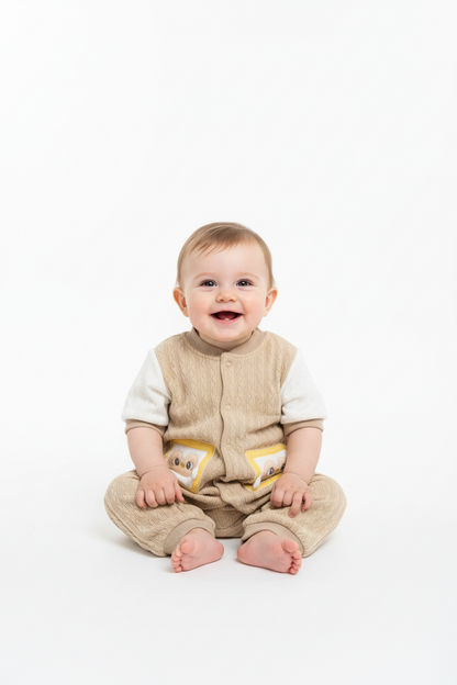 Kids Winter Romper - Beige and White Jumpsuit