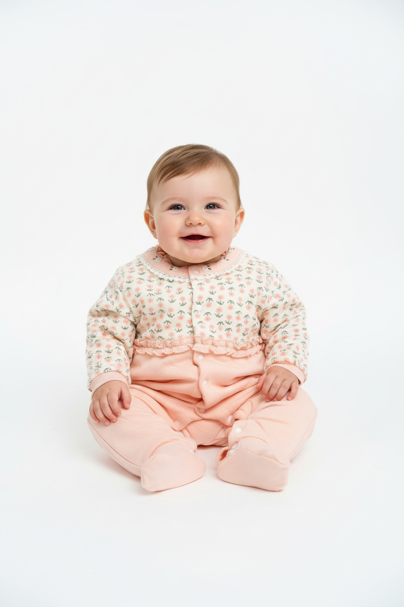 Kids Winter Romper - Pink & Beige Jumpsuit