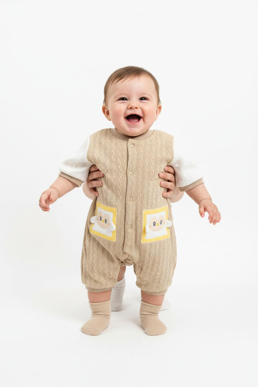 Kids Winter Romper - Beige and White Jumpsuit