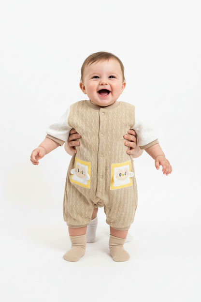 Kids Winter Romper - Beige and White Jumpsuit