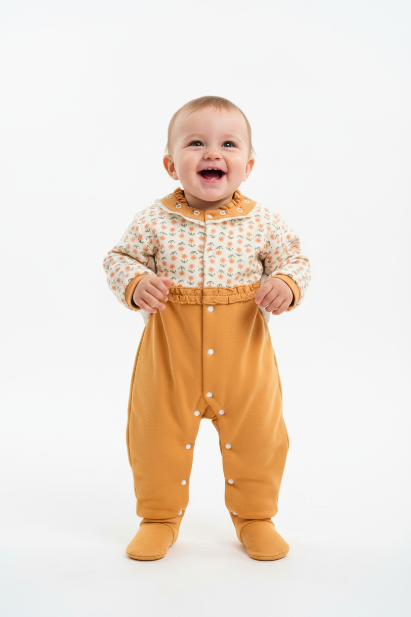 Kids Winter Romper - Orange and Off-White Jumpsuit