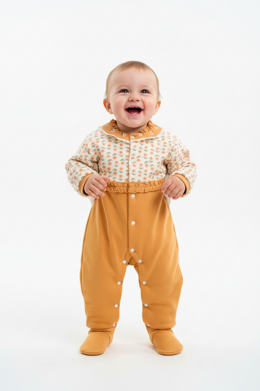 Kids Winter Romper - Orange and Off-White Jumpsuit