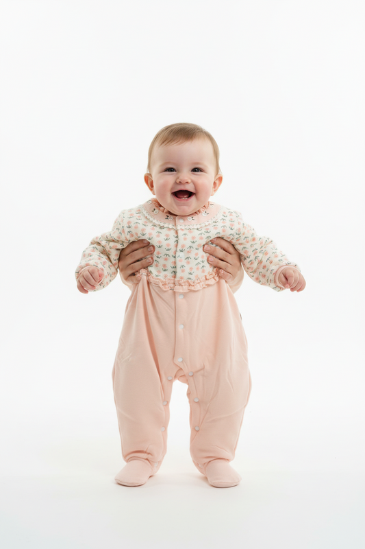 Kids Winter Romper - Pink & Beige Jumpsuit