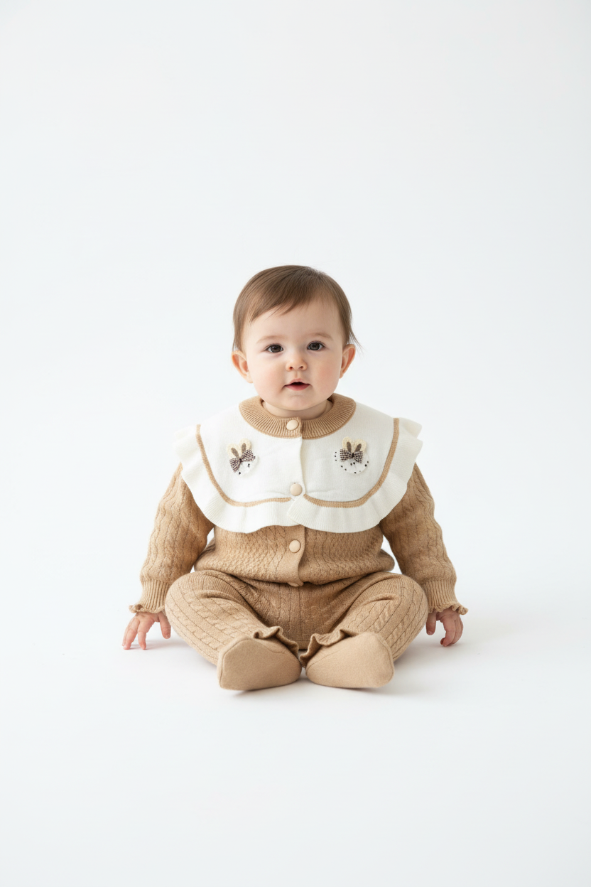 Kids Tan Set with Bunny Appliqués