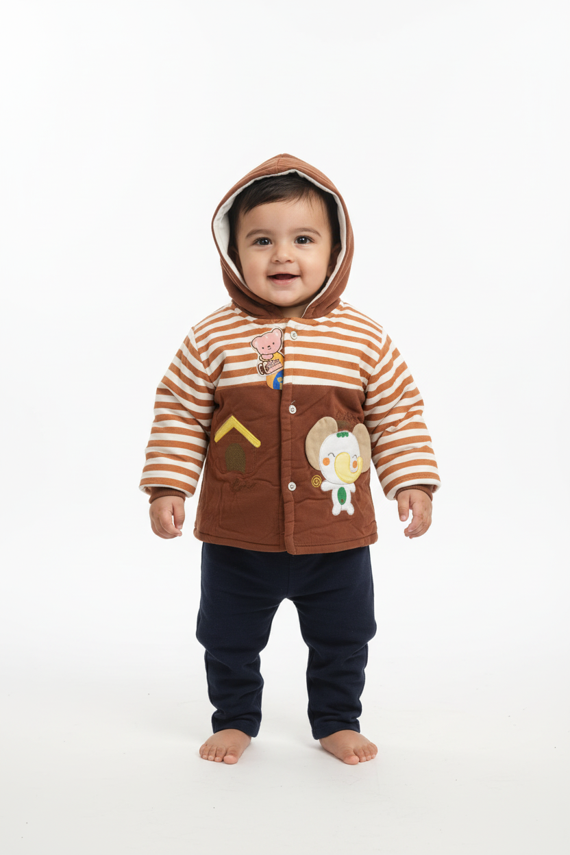 Kids Adorable Brown & Striped Hooded Outfit - Koala Character Design