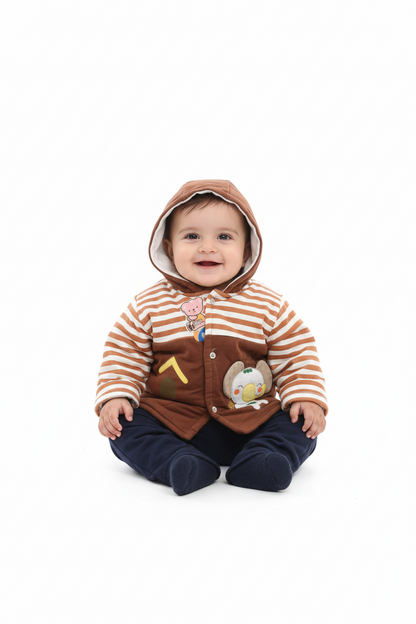 Kids Adorable Brown & Striped Hooded Outfit - Koala Character Design