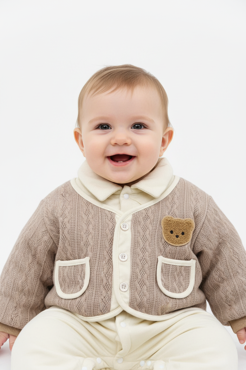 Kids Winter Romper - Blue & Beige Hooded Jumpsuit BLUE