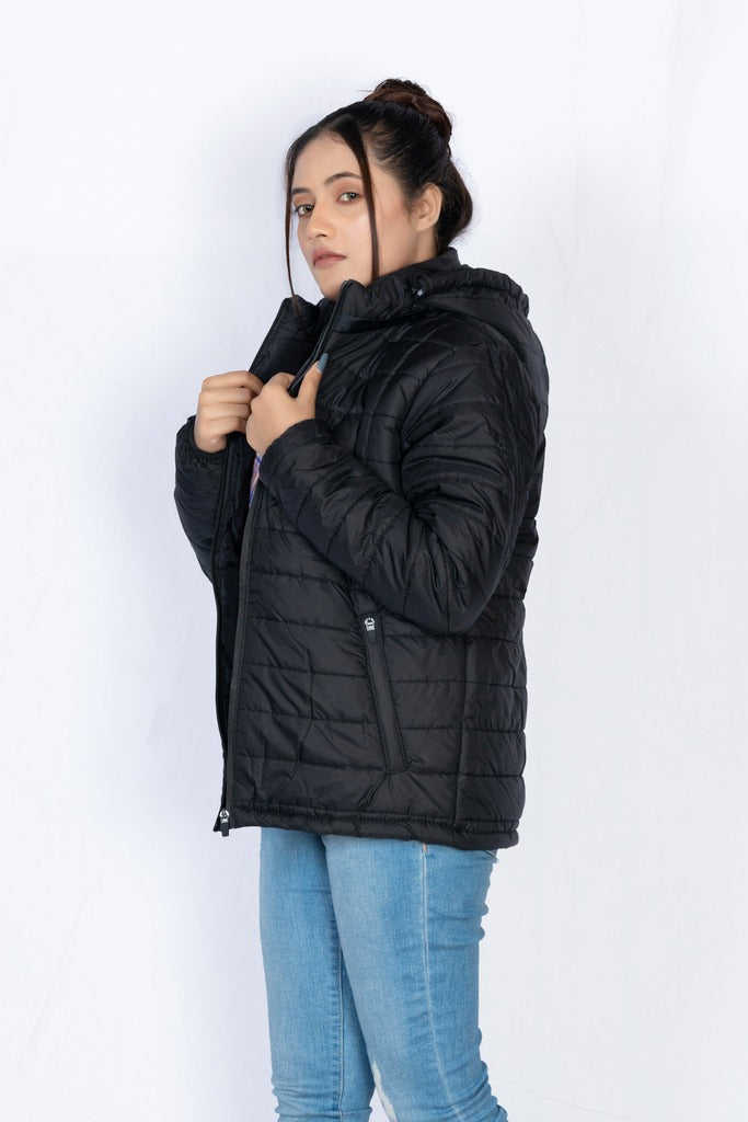 Ugur Black Full Sleeves with Hood Puffer Jacket