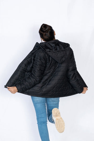 Ugur Black Full Sleeves with Hood Puffer Jacket