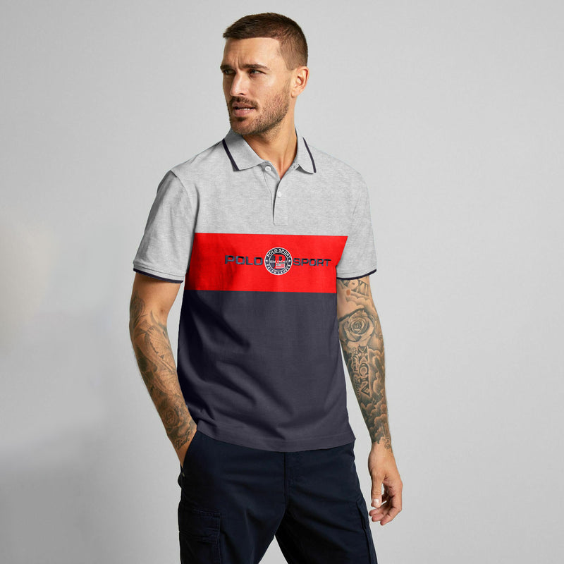 R-L Premium Men's Embroidered Gray & Blue Polo Shirt