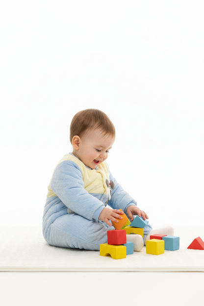 Kids Winter Romper - Blue & Beige Hooded Jumpsuit BROWN