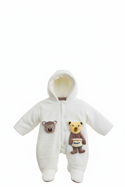 Kids Winter Romper - Blue & Beige Hooded Jumpsuit