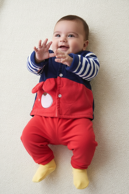 Kids Adorable Outfit set with Bear and Striped Sleeves